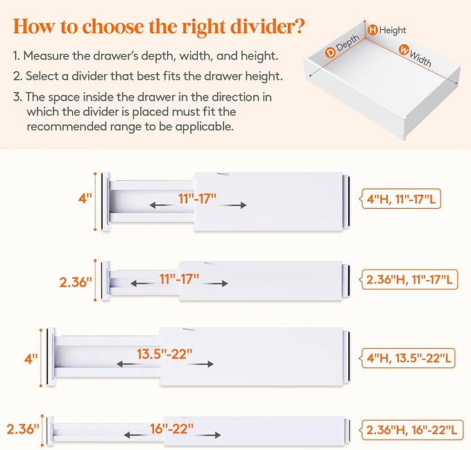 Lifewit 4" High Upgrade Drawer Divider, Adjustable Drawer Organizer Clothes | 4 Pack 11"-17" Expandable White Plastic Drawer Separator for Dresser, Kitchen, Closet, Nursery, Office Organization & Storage - Image 3