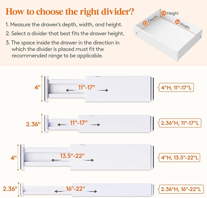 Lifewit 4" High Upgrade Drawer Divider, Adjustable Drawer Organizer Clothes | 20 Pack 11-17" Expandable White Plastic Drawer Separator for Dresser, Kitchen, Closet, Nursery, Office Organization & Storage - Image 3
