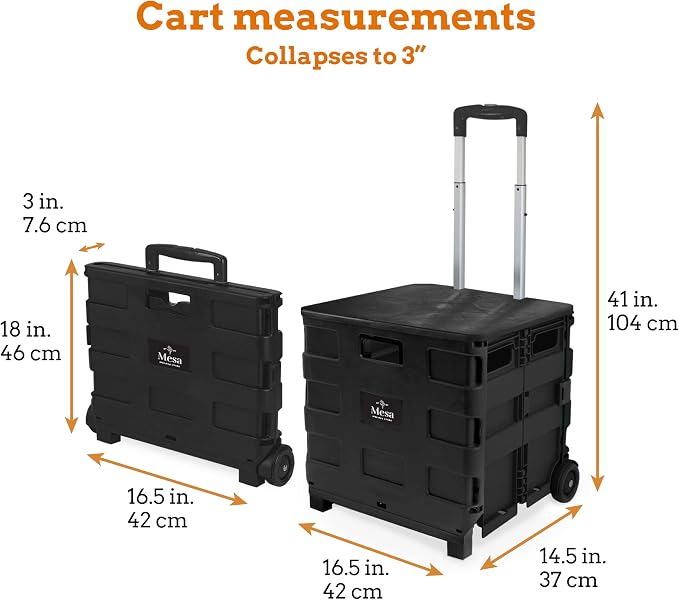 Inspired Living Collapsible Ultra-Slim Pack-N-Roll,2 Wheel Utility Cart w/Lid used as Seat up to 250 Lbs, Telescopic Handle - Super Strong, for Home, Garden, Shopping, Office, School use, Large, Black - Image 2