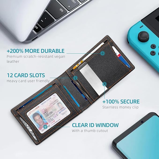 Zitahli Money Clip Wallets for Men,Slim Bifold Wallet 10-12 Cards, Mens Leather Wallet with ID Window,RFID Blocking Thin Minimalist Credit Card Holder,Gifts for Him - Image 2