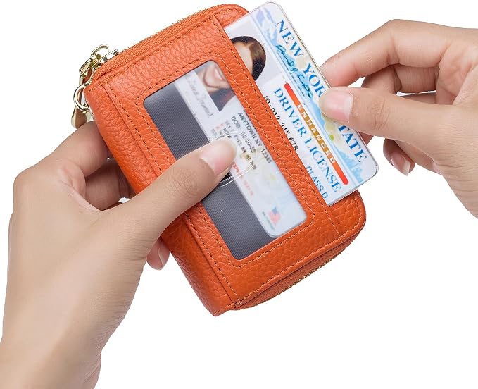 imeetu Rfid Credit Card Holder, Businese Card Case, Wallet for Women Men | Genuine Leather Card Wallet with id Window, Keychain & Double Zipper, Water-resistan Small Wallet with Gift Box, Daily Travel - Image 3