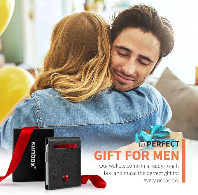 RUNBOX Slim Wallet for Men - RFID Blocking Leather Bifold with Money Clip | Minimalist Front Pocket Wallet Holds 11 Cards,Slim Thin Design,RFID Blocking Protection, Practical Birthday Gifts for Men - Image 3