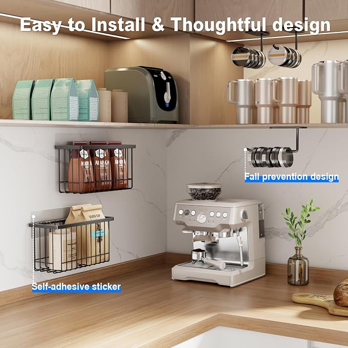 Mustorn 4 Pack Adhesive Cabinet Door Organizer, Lid Organizers Inside Cabinet Food Container/Tumbler Lid Organizer and Storage Cup Lids Holder for Kitchen & Bathroom Wall Mounted(Black) - Image 4