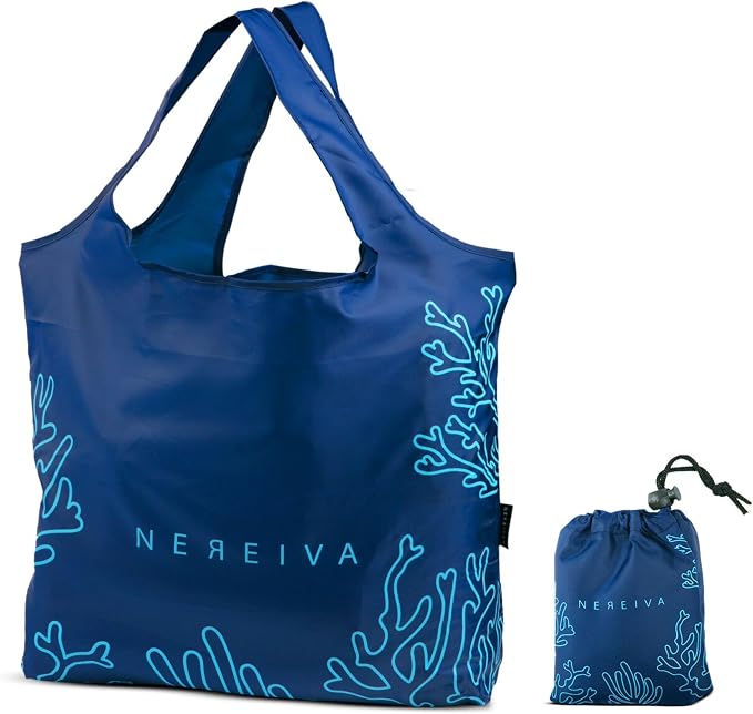 55 Pound Reusable Shopping Bag - Folds into a Small Pouch - Washable Reusable Grocery Bag, Durable & Stylish with handles for Easy Shoulder or Hand Carry by Nereiva