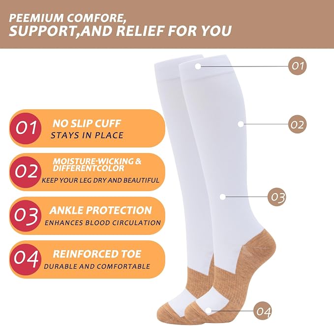 fenglaoda 6 Pairs Compression Socks for Women & Men Knee High Cute Circulation Socks for Nurse Pregnant Travel Athletic - Image 4