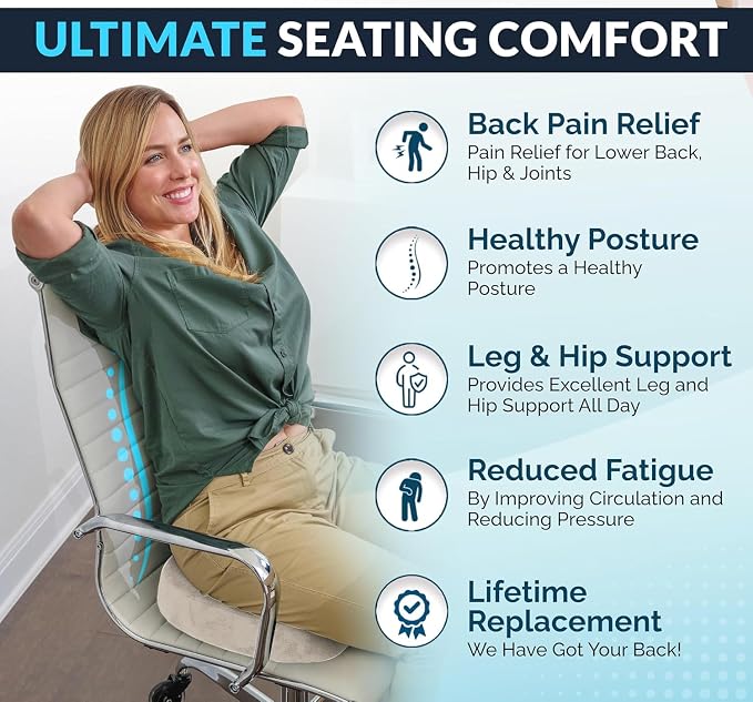 ComfiLife Doctor Recommended Seat Cushion - Premium Gel & Memory Foam Office Chair, Car Seat, Lifting Cushion - Chair Cushions for Back & Sciatica Relief - Seat Cushions for Office & Desk (Beige) - Image 5