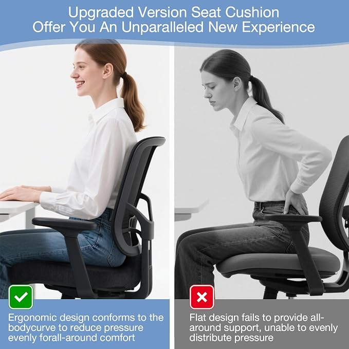 Memory Foam Seat Cushion, Chair Cushion for Office Chair, Car Seat, Relieving Pressure Tailbone Sciatica Back Pain for Long Sitting Office Workers, Car Drivers, Black - Image 5