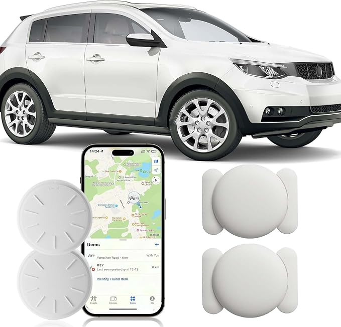 Car GPS Tracking Device for Vehicles, 2PCS Real Time GPS Tracker Work with Find My (iOS Only),Hidden Mini GPS Tracker,No Monthly Fee (White Tracker, White Magnetic Case) by ZFSJTAG