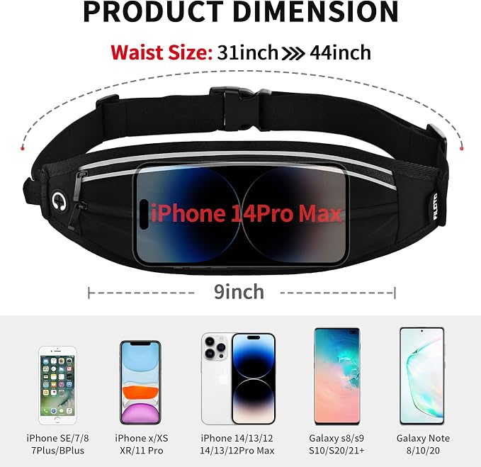 Running Belt Fanny Pack, Running Waist Pack for Women & Men USA Patented Hands-Free Reflective Runner Pouch Belt Fitness Workout Bag No-Bounce Adjustable Sport Travel Fanny Pack Cell (Black) - Image 2