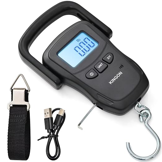 Rechargeable Luggage Scale, Digital Portable Bag Scale for Travel, Suitcase Weight Scale with Strap & Comfortable Handle, 110lb/50kg Capacity by KINGON