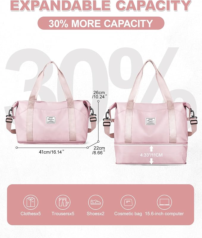 Travel Duffel Bag, Sports Tote Gym Bag, Shoulder Weekender Overnight Bag for Women - Image 2