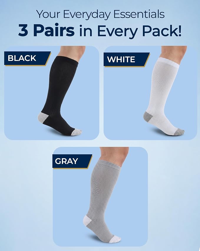 Pembrook 3 Pairs Plus Size Compression Socks Wide Calf - Bamboo Viscose Compression Socks for Women Wide Calf - Image 5