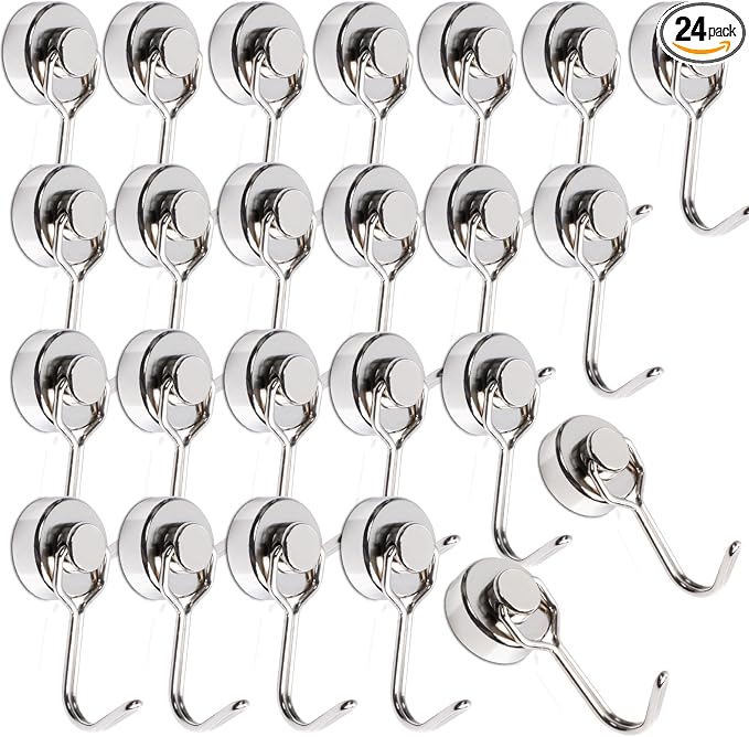 MAGXCENE 24 Pack Swivel Swing Magnetic Hooks, Strong Neodymium Magnetic Hooks Heavy Duty for Hanging, Rare Earth Magnet Hagner for Grill Classroom Cruise Kitchen Indoor Outdoor, 20mm in Diameter by MAGXCENE
