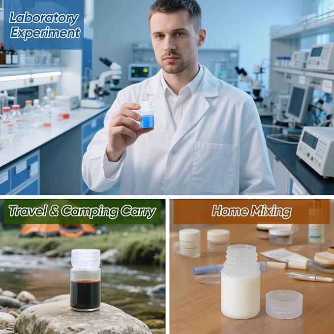 DEMORA 1 oz Small Plastic Bottles with Caps, Airtight Refillable Wide Mouth Travel Bottles for Toiletries, PP Food Grade Plastic Containers for Liquids Pill Sample Lab Reagent (Clear, 4 Pcs) - Image 5