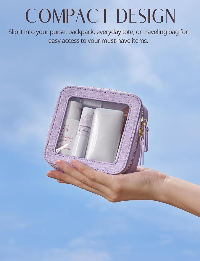 Clear Makeup Bag with Zipper, Set of 2, Mini and Medium, Purple | Clear Travel Bags for Toiletries, Structured Cosmetic Case for Women, Waterproof PU Leather, Wide Open Portable Car Organier - Image 4