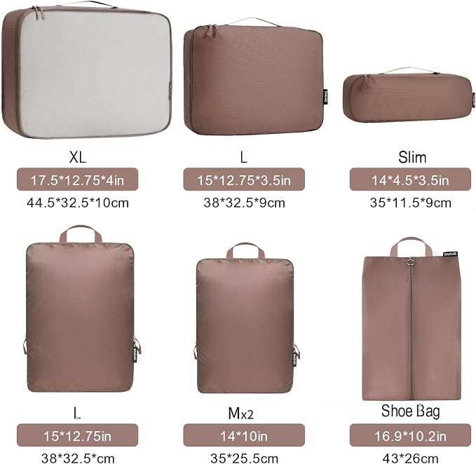 Bagail Ultralight Compression Cubes 7 Set - 3 Packing Cubes, 3 Organizers, and 1 Shoe Bag - Image 2