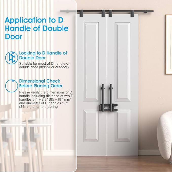 AST Childproof Double Door Security Lock, Adjustable Keyed French Door Lock | Lockout device for knobs and handles of double doors, prevent kick ins, Kids proof barricade, bigger adjustment, matte black - Image 7