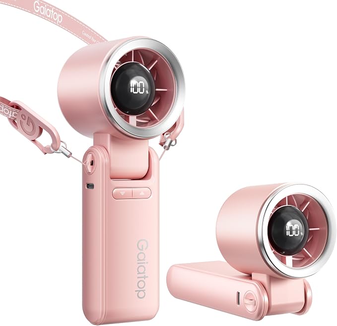 Gaiatop Portable Handheld Turbo Fan, 15 Hrs Cooling, 180° Foldable 4-in-1 Hand Held Fans, 6-Speed (1-100) Personal Mini Handheld Fans, Small Portable Fan for Travel, Working, Outdoor Women Gifts, Pink by GAIATOP