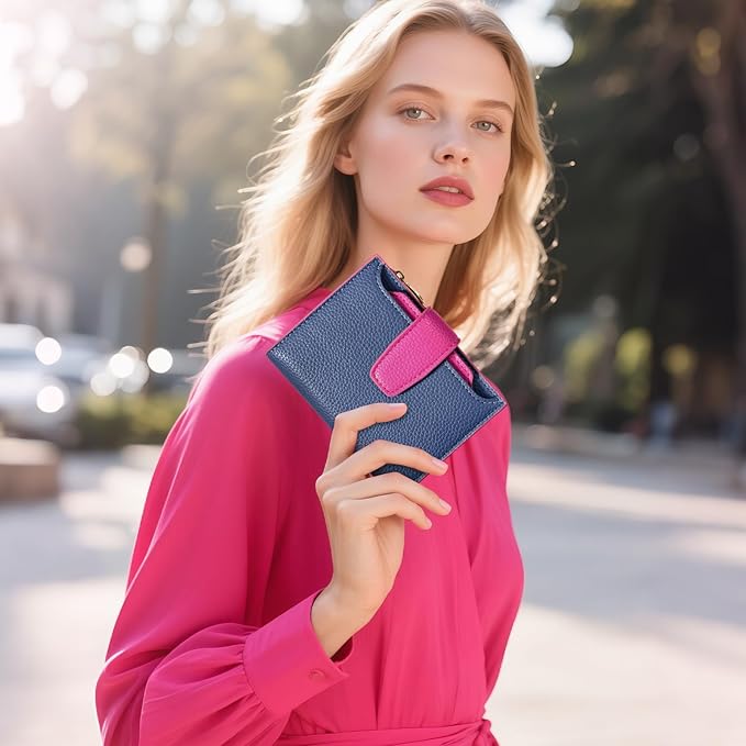 Small Wallet Women RFID Blocking Soft Leather Bifold Compact Card Holder Wallet for Women with Zipper Coin Pocket 4 ID Window - Image 6
