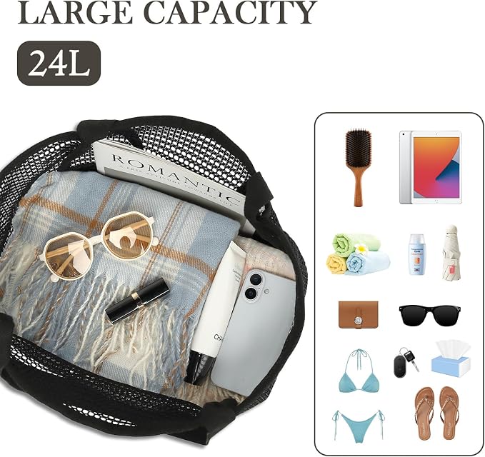 Fammart Mesh Beach Bag for Women, Summer Straw Tote Hobo Pool Bags with Zipper Pocket, Travel Vacation Cruise Essentials 2026 - Image 6