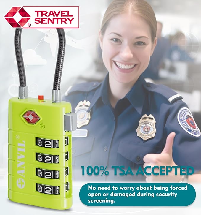 ANVIL TSA Approved Luggage Locks with Search Alert Indicator, 4-Digit Combination Suitcase Lock, Advanced TSA008 Core Heavy Duty Anti-Theft Travel Lock for Double Zippers, Backpacks - Image 8