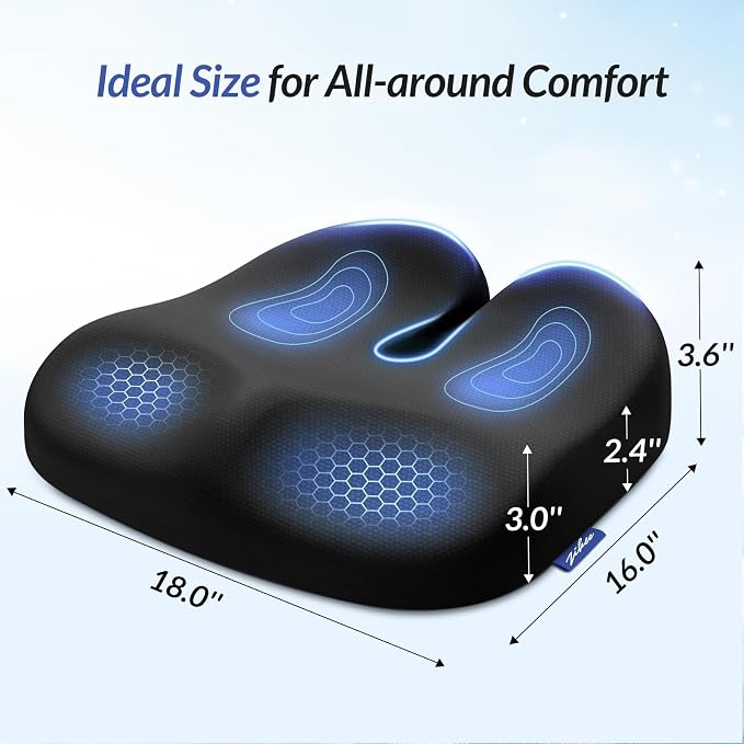 Ergonomic Seat Cushion with Thigh Slope for Long Sitting Comfort | Memory Foam Office Chair Cushion for Car, Home, U-Shaped Design Relieves Hip, Tailbone Pain, Sciatica Pain Relief, Non-Slip - Image 9