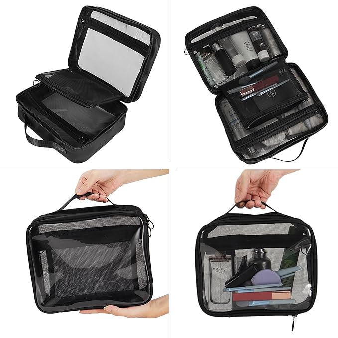TSA Approved Toiletry Bag, Clear Makeup Bags with Multi Layer Mesh Pockets, Portable Large Capacity PVC Cosmetic Bags with Zipper for Travel Essentials - Image 3