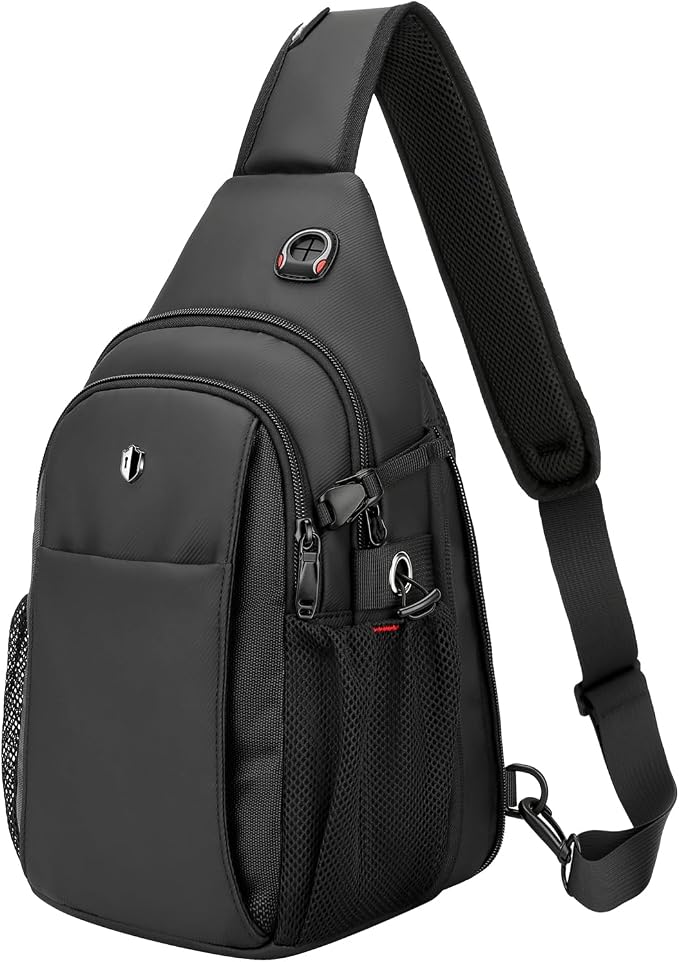 Anti Theft Sling Bag for Men, Expandable Crossbody Chest Bag with Water Bottle Pocket, Travel Sling Backpack Fits 11” iPad & Switch 2 for Commuting, Hiking, Daily Carry, Black | Mens Crossbody Bag by baaob