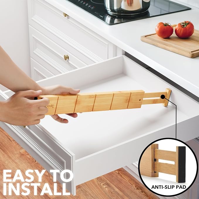 SpaceAid Bamboo Drawer Dividers with Inserts and Labels, Kitchen Adjustable Drawer Organizers, Expandable Organization for Home, Office, Dressers, 7 Dividers with 15 Inserts (17"-22" Natural) - Image 6