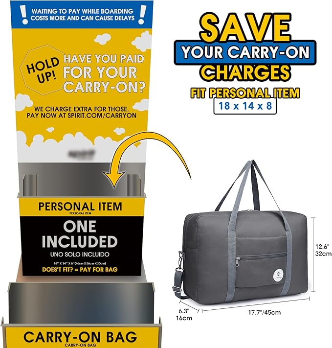 For Spirit Airlines Personal Item Bag Foldable Travel Duffel Bag Tote Carry on Luggage Duffle Overnight for Women and Men - Image 2