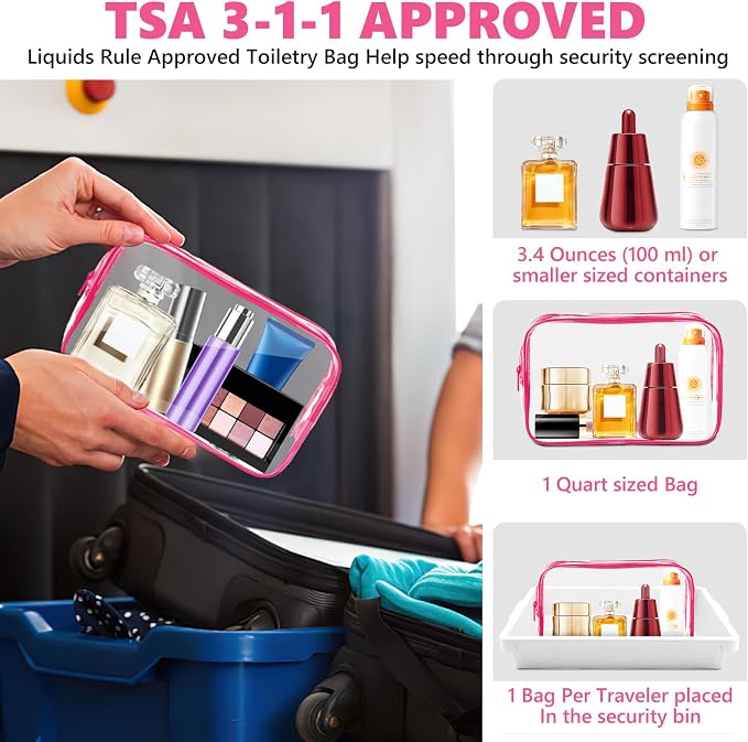 AURUZA Clear Makeup Bag,Portable Travel Toiletry Bags with Zipper, TSA Approved Clear Organizer Bags, PVC Cosmetic Pouch for Airport Airline Compliant - Image 3
