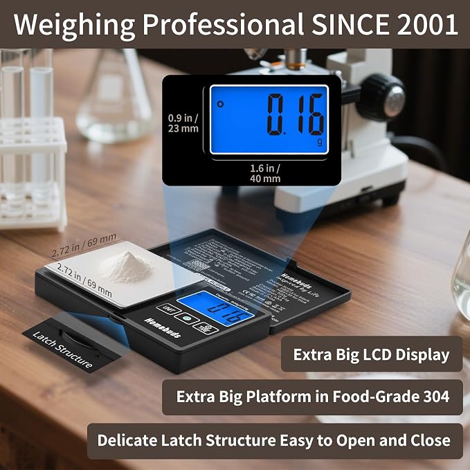 Homebuds 500g Digital Gram Scale High Precision in 0.01g with Level Bubble, Assured by Food Scale Professional Factory Since 2001, Pocket Scale for Lab, Kitchen, Coffee, Jewelry; 2*AAA, Black - Image 3