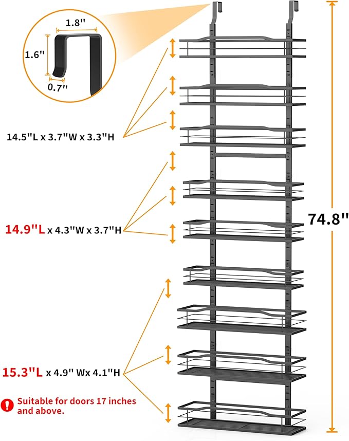Moforoco 9-Tier Over The Door Pantry Organizer, Pantry Organization and Storage, Black Hanging Basket Wall Spice Rack Seasoning Shelves, Home & Kitchen Bedroom Bathroom House Essentials (Pack of 2) - Image 2
