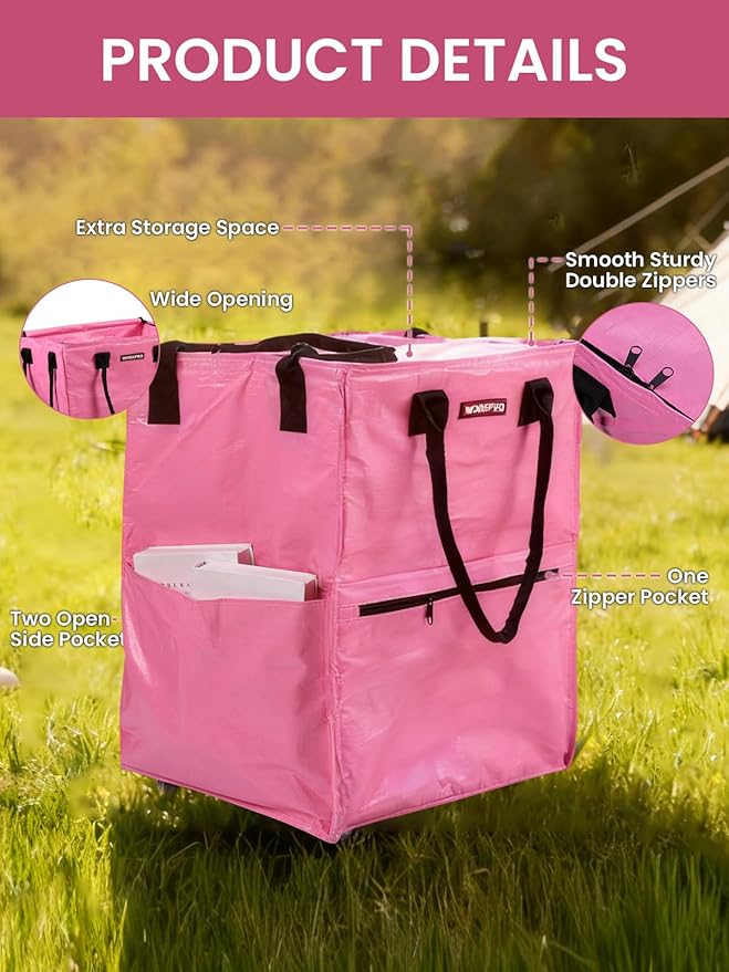 WORKPRO Large Rolling Grocery Bag, 36-Gallon Rolling Tote with 5 Wheels | Reusable Grocery Bag on Wheels, Holds Up to 110 lbs, Heavy Duty Rolling Tote for Groceries, Laundry, Moving & Storage - Image 6