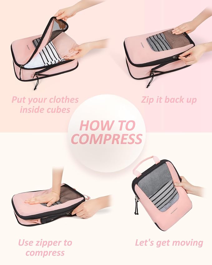 BAGSMART Compression Packing Cubes for Travel, 6/5/4set Lightweight Packing Organizers, Summer Travel Essentials Suitcase Organizer Bags Set - Image 5
