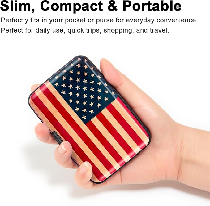 Credit Card Holder Wallet for Women Men RFID Blocking Small Metal Business Aluminum Protector Sleeves Slim Mini Cards Case (American Flag) - Image 2