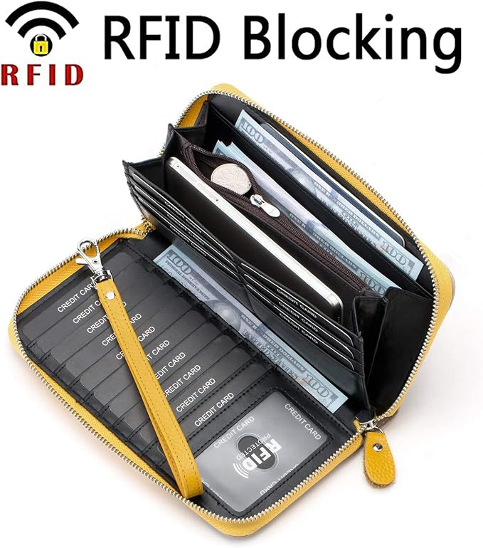 Moflycom Womens Wallet RFID Blocking Genuine Leather Multi Credit Card Large Capacity Zip Around Clutch Travel Purse Wristlet - Image 2
