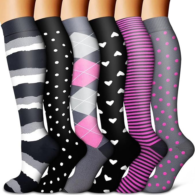 Copper Compression Socks for Women & Men (6 pairs) - Best Support for Nurses, Running, Hiking, Recovery by BLUEENJOY