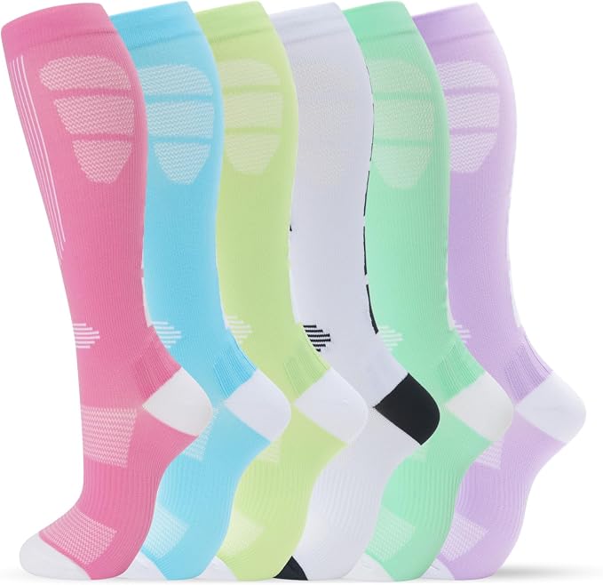 fenglaoda Compression Socks Women Men 6 Pairs, Knee High Best Support Circulation Socks for Running, Travel, Flight, Nurse by fenglaoda
