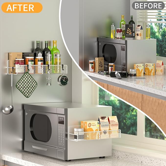 Magnetic Spice Rack for Refrigerator, 2 Pack Metal Magnetic Shelf White, Moveable Spice Organizer with Hooks, Super Magnetic Fridge Shelf for Kitchen Organization and Storage - Image 3