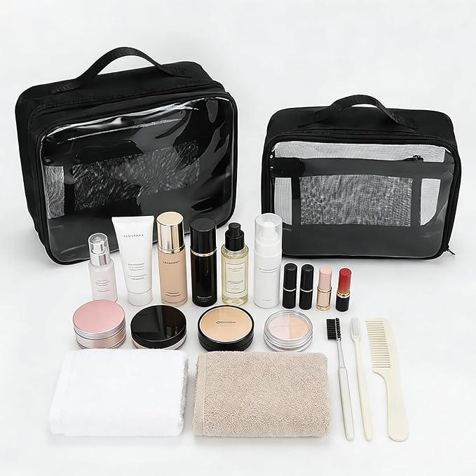 TSA Approved Toiletry Bag, Clear Makeup Bags with Multi Layer Mesh Pockets, Portable Large Capacity PVC Cosmetic Bags with Zipper for Travel Essentials - Image 2