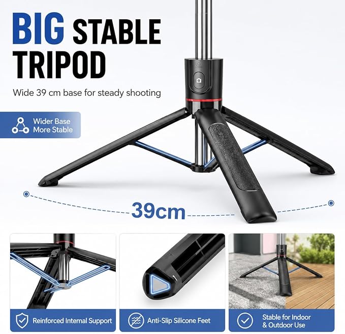 67" Detachable Phone Tripod Selfie Stick, Extendable Portable Cell Phone Stable Camera Easy Selfie Tripod Stand, with Wireless Remote, Ideal for Travel & Photos Recording/Video Vlogging, Big Tripod - Image 3