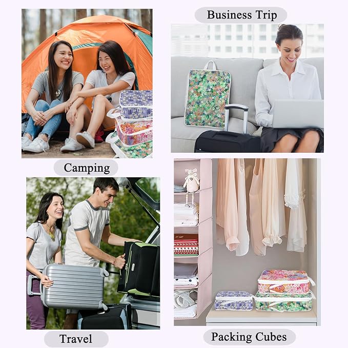 6 Pcs Compression Packing Cubes Waterproof Suitcase Travel Bag Luggage Backpack Organizer Travel Cubes for Packing-Small Floral Print - Image 6