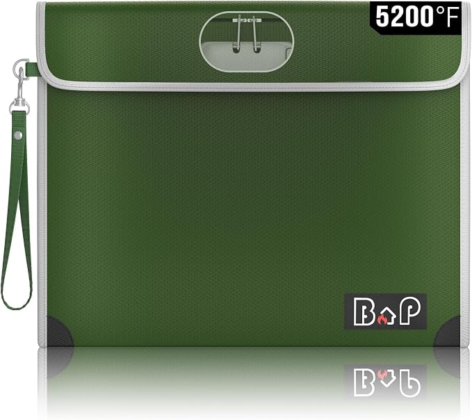 Fireproof Bag with Lock - 4200°F Heat Insulated, Waterproof Fireproof Money Bag with Zipper, Fireproof Document Bag for for Letter,A4,A5 Size Documents/Cash/Valuables/Passport, 13.9"x10.6"(Olive Drab) by BALAPERI