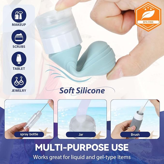 Travel Bottles for Toiletries 10 Pack, TSA Approved Travel Size Toiletries Essentials Containers Set, Leak Proof Silicone Bottles Kit, Refillable Liquid & Creams Accessories (GRAY) - Image 5