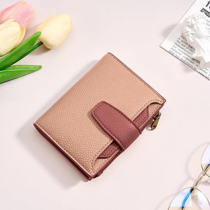 Small Wallet Women RFID Blocking Soft Leather Bifold Compact Card Holder Wallet for Women with Zipper Coin Pocket 4 ID Window - Image 8
