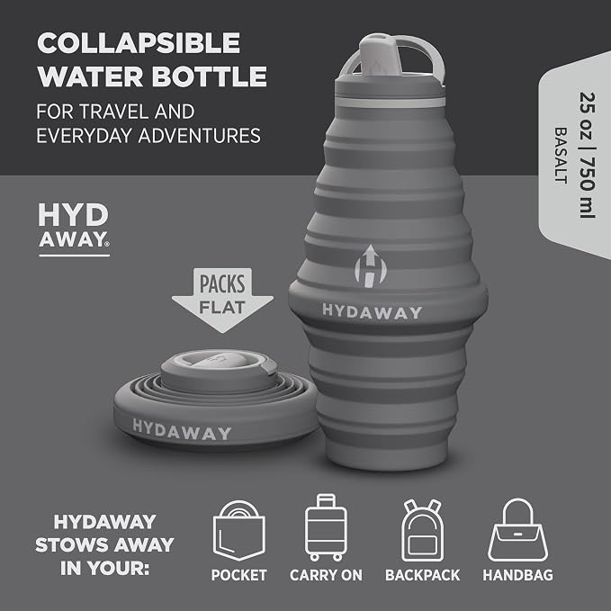 HYDAWAY 25oz Collapsible Water Bottle, Packable Leakproof for Travel | Large capacity design. Folds flat for carry-ons, day bags, hiking packs. Leakproof, BPA-free. - Image 2