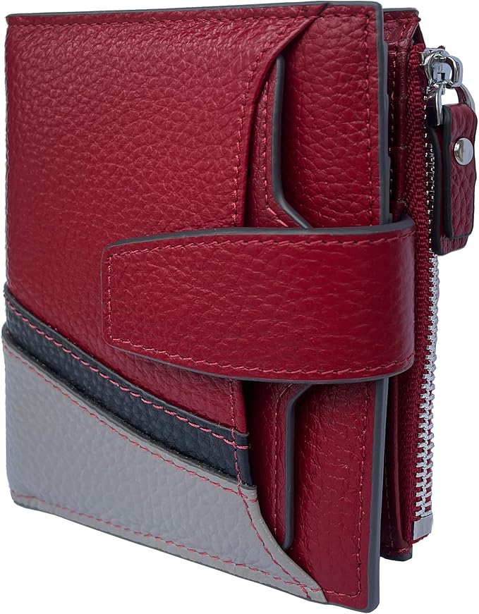 Women's RFID Blocking Leather Small Compact Bi-fold Zipper Pocket Wallet Card Case Purse with id Window - Image 6