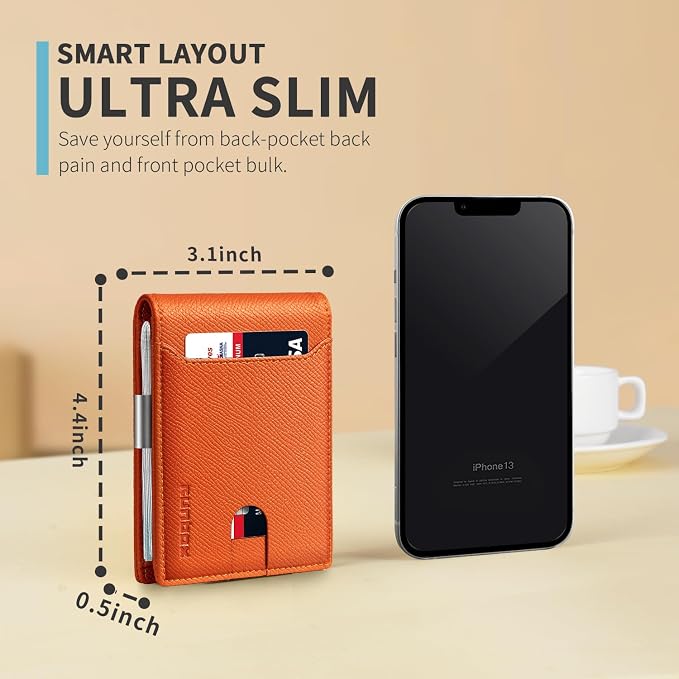 RUNBOX Slim Wallet for Men - RFID Blocking Leather Bifold with Money Clip | Minimalist Front Pocket Wallet Holds 11 Cards,Slim Thin Design,RFID Blocking Protection, Practical Birthday Gifts for Men - Image 3