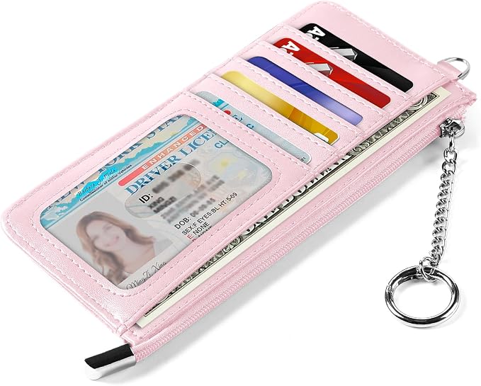 RFID Blocking Slim Credit Card Holder Wallet with Zipper Money Pocket & Keychain, Slim Airtag Wallet for Men Women - Image 5